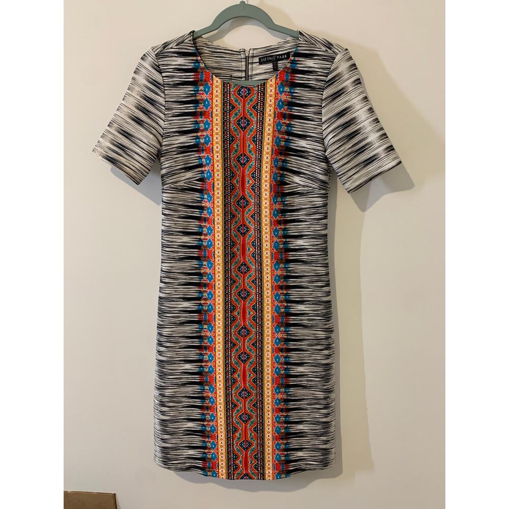 Fifth & Park Dress Womens Size 4 Aztec Tribal scuba knit boho career comfy
